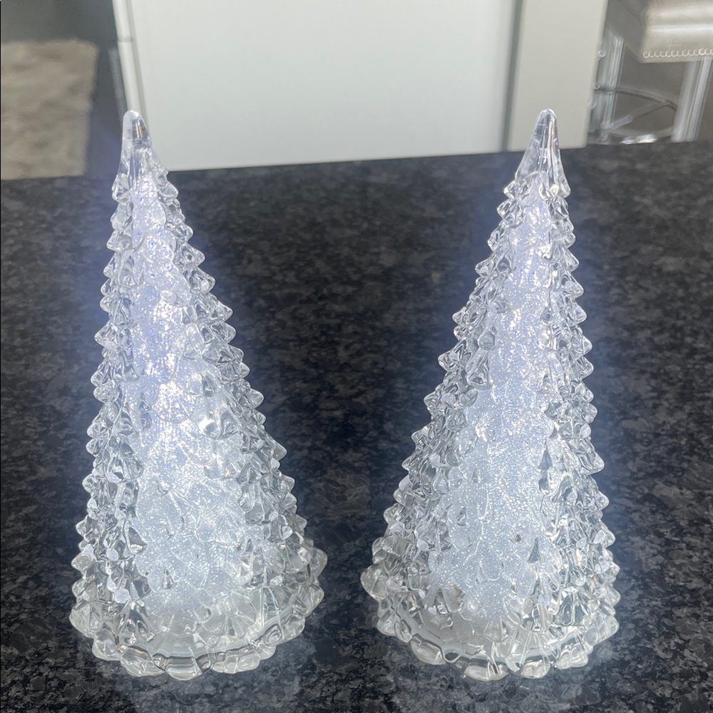 Icy Craft set of (2) Pine Tree Silver Glitter 7” Christmas Trees